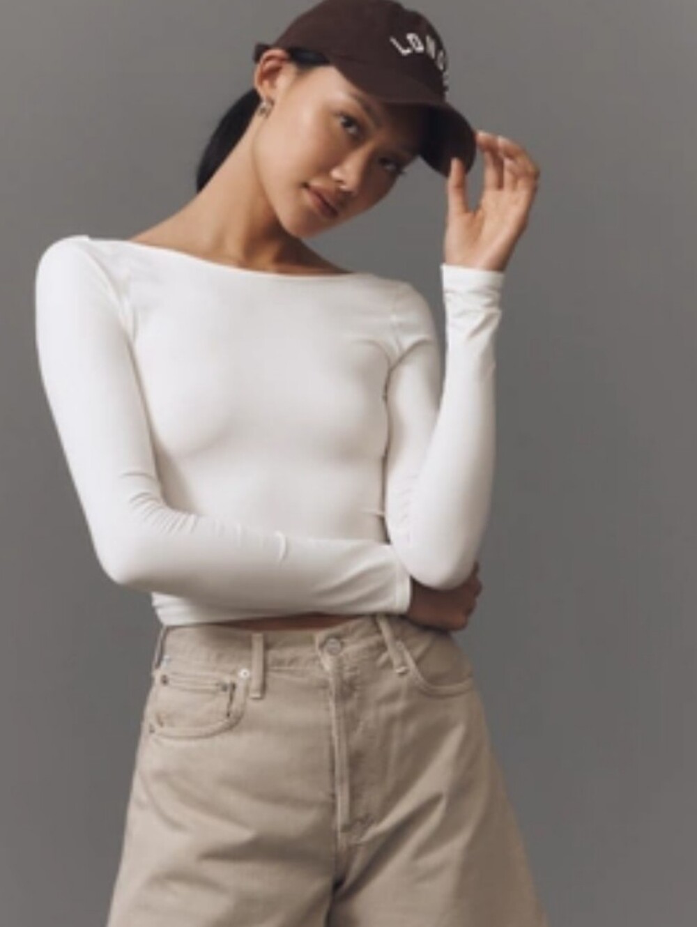 NWT Anthropologie White Long-Sleeve Scoop Back Crop Top